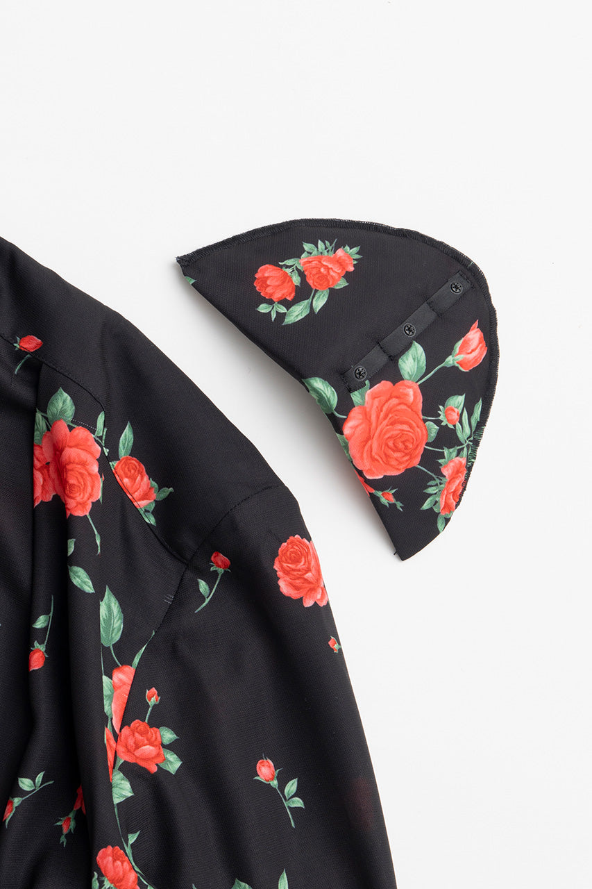 Asymmetrical Pleated Rose Dress - 2026AUTUMN