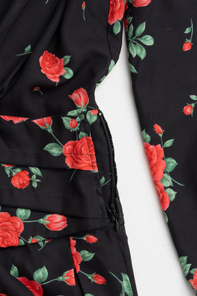 Asymmetrical Pleated Rose Dress - 2026AUTUMN