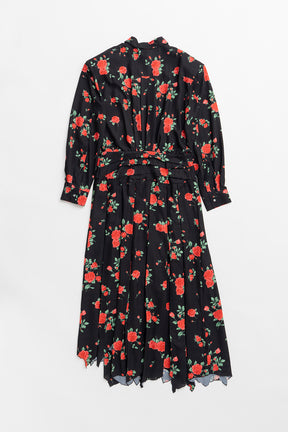Asymmetrical Pleated Rose Dress - 2026AUTUMN