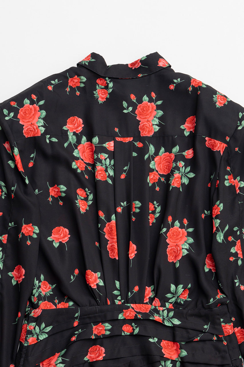 Asymmetrical Pleated Rose Dress - 2026AUTUMN