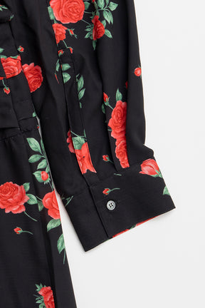 Asymmetrical Pleated Rose Dress - 2026AUTUMN