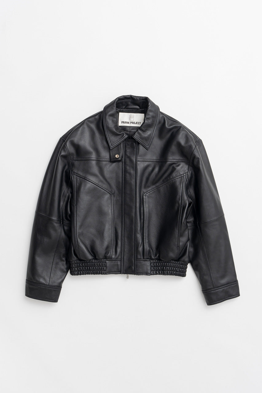Tuck Pocket High-Neck Leather Blouson - 2026AUTUMN