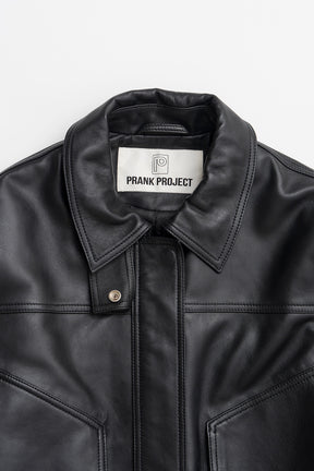 Tuck Pocket High-Neck Leather Blouson - 2026AUTUMN