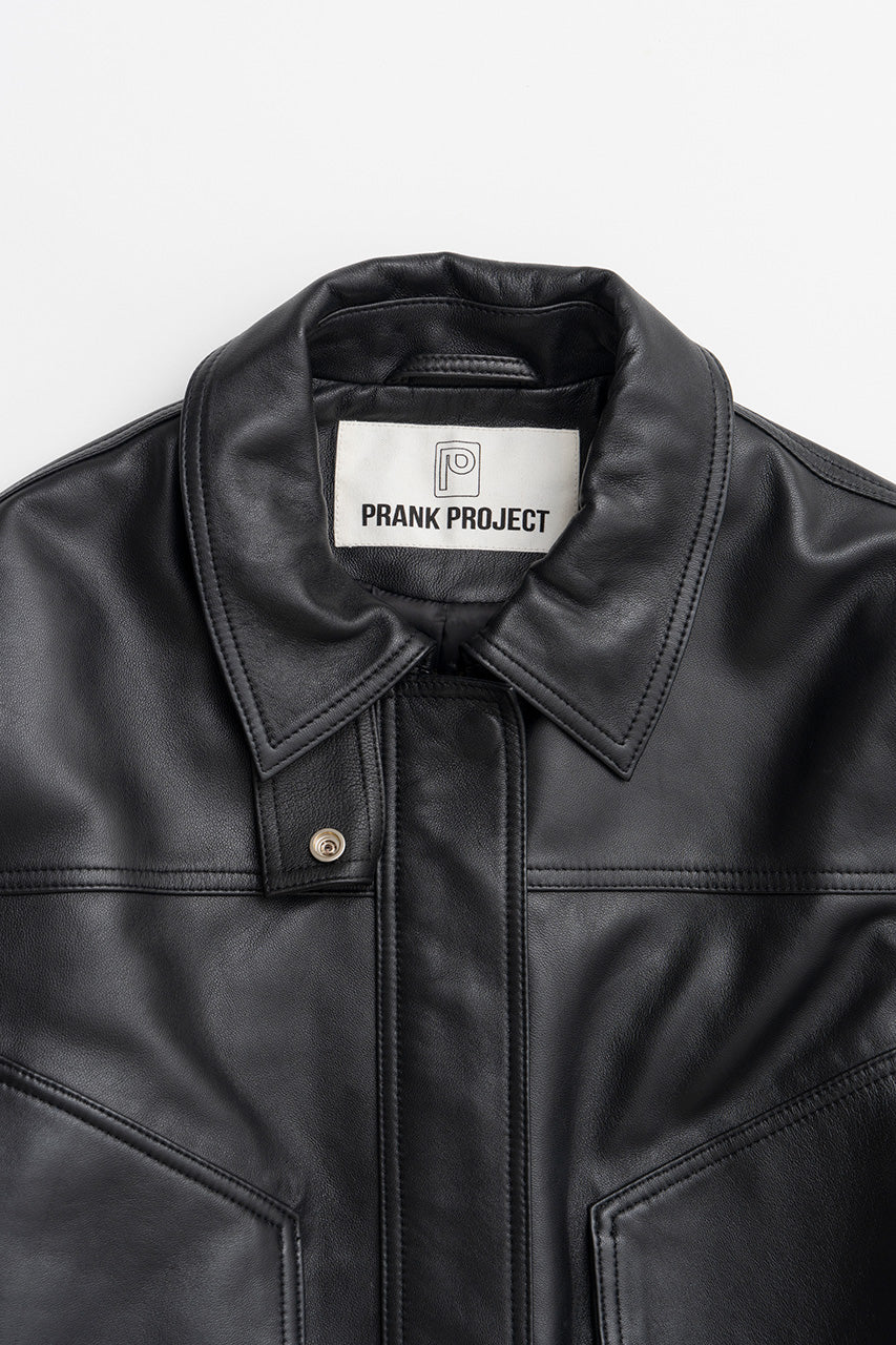 Tuck Pocket High-Neck Leather Blouson - 2026AUTUMN
