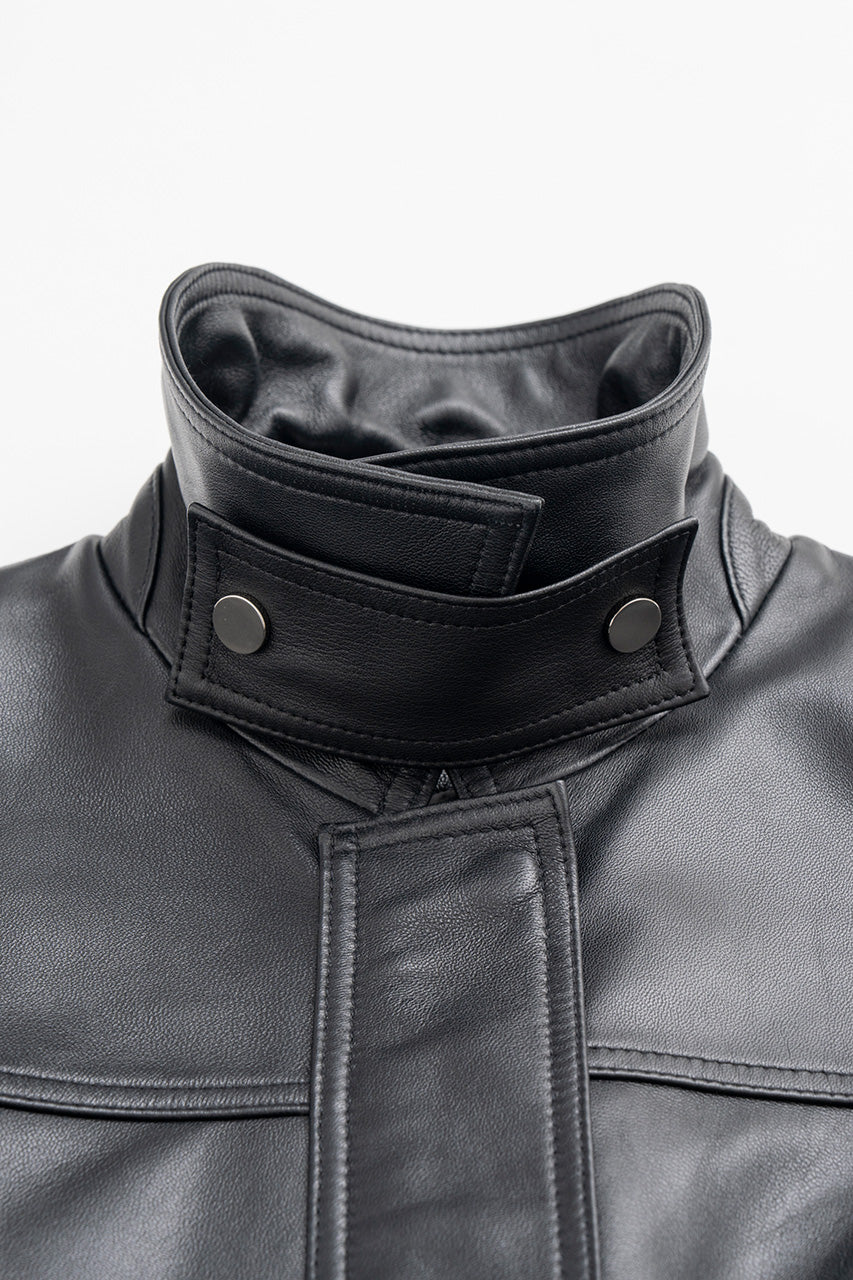 Tuck Pocket High-Neck Leather Blouson - 2026AUTUMN