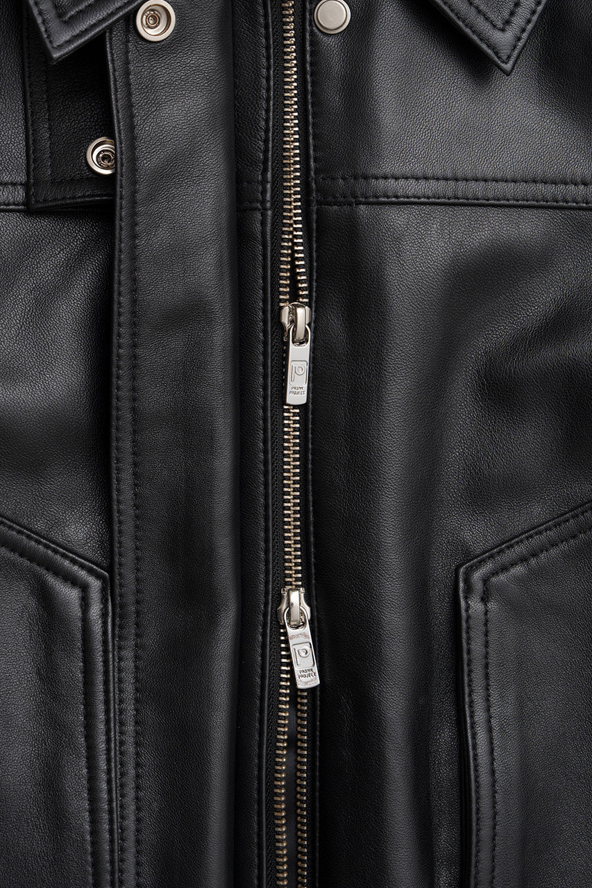 Tuck Pocket High-Neck Leather Blouson - 2026AUTUMN
