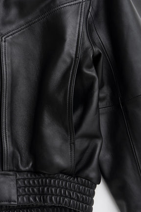 Tuck Pocket High-Neck Leather Blouson - 2026AUTUMN