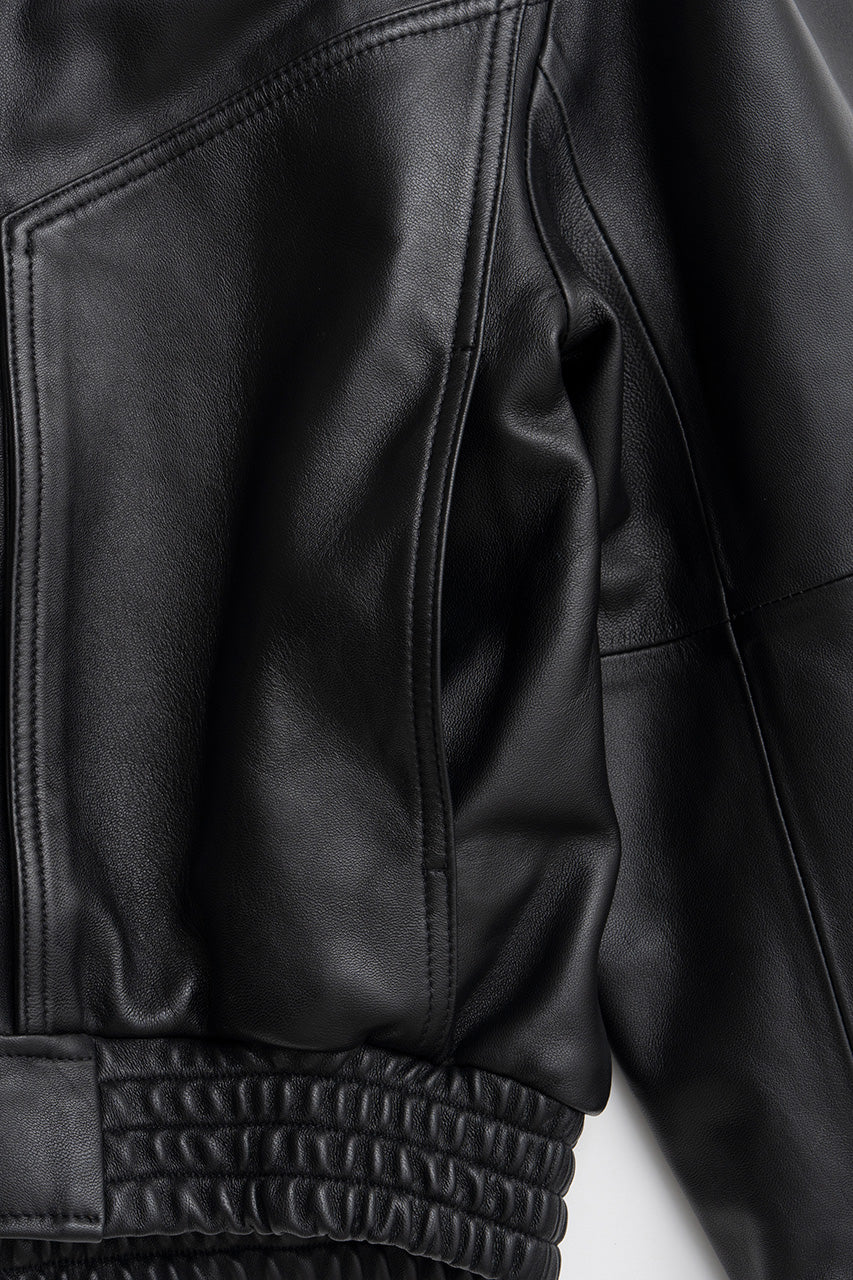 Tuck Pocket High-Neck Leather Blouson - 2026AUTUMN