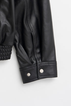 Tuck Pocket High-Neck Leather Blouson - 2026AUTUMN