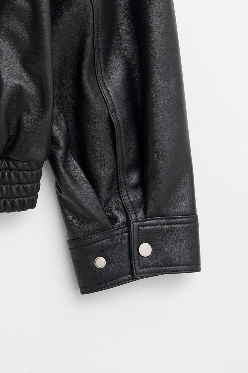 Tuck Pocket High-Neck Leather Blouson - 2026AUTUMN