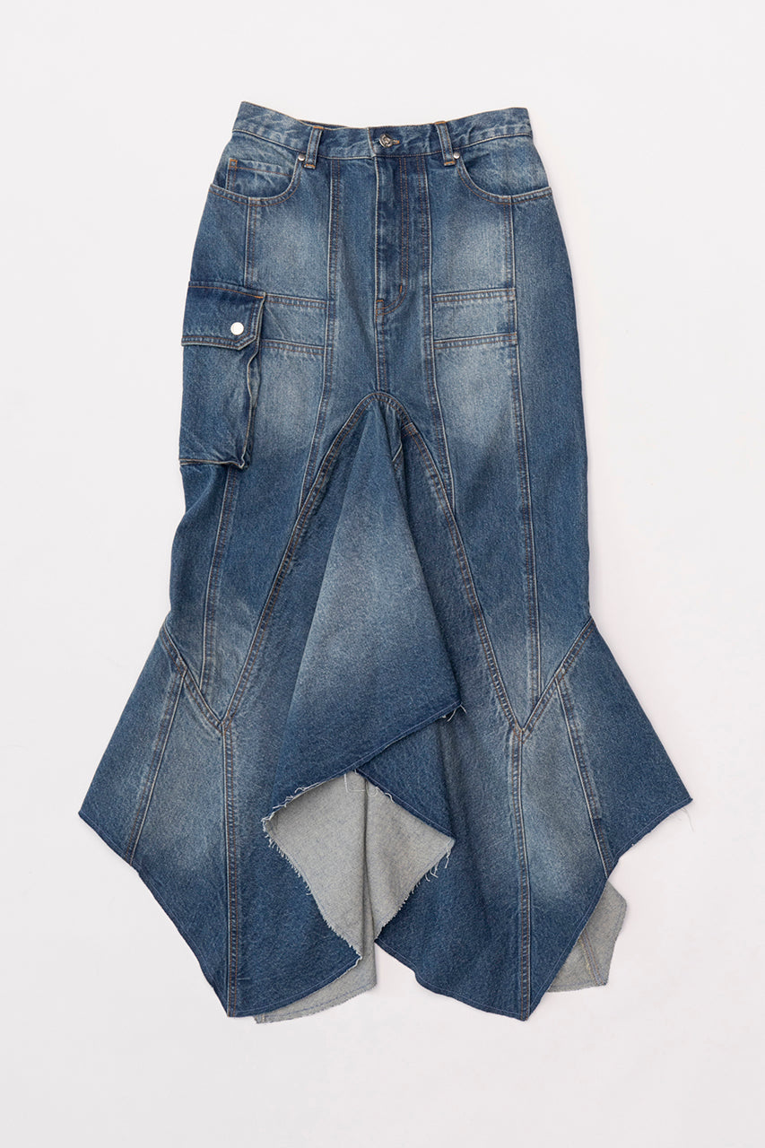 Wavy Hem Denim Skirt