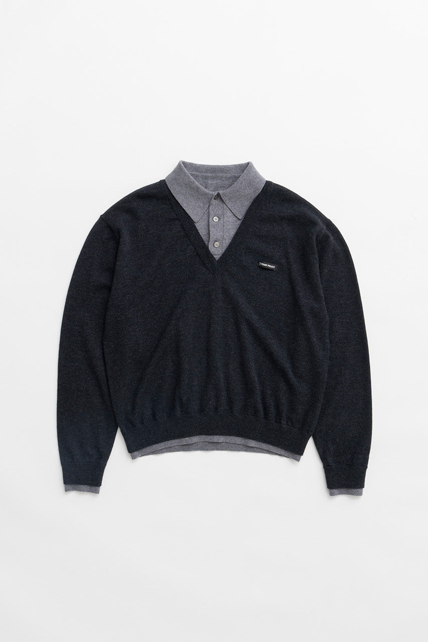 Layered Polo Knit Top - 2026WINTER