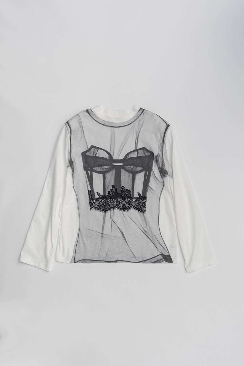 Tulle Bustier Print Long Tee - 2026 SPRING
