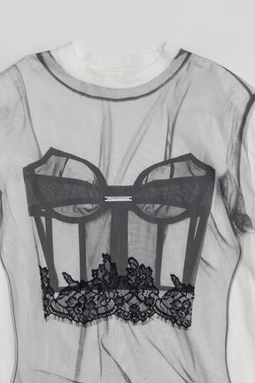 Tulle Bustier Print Long Tee - 2026 SPRING