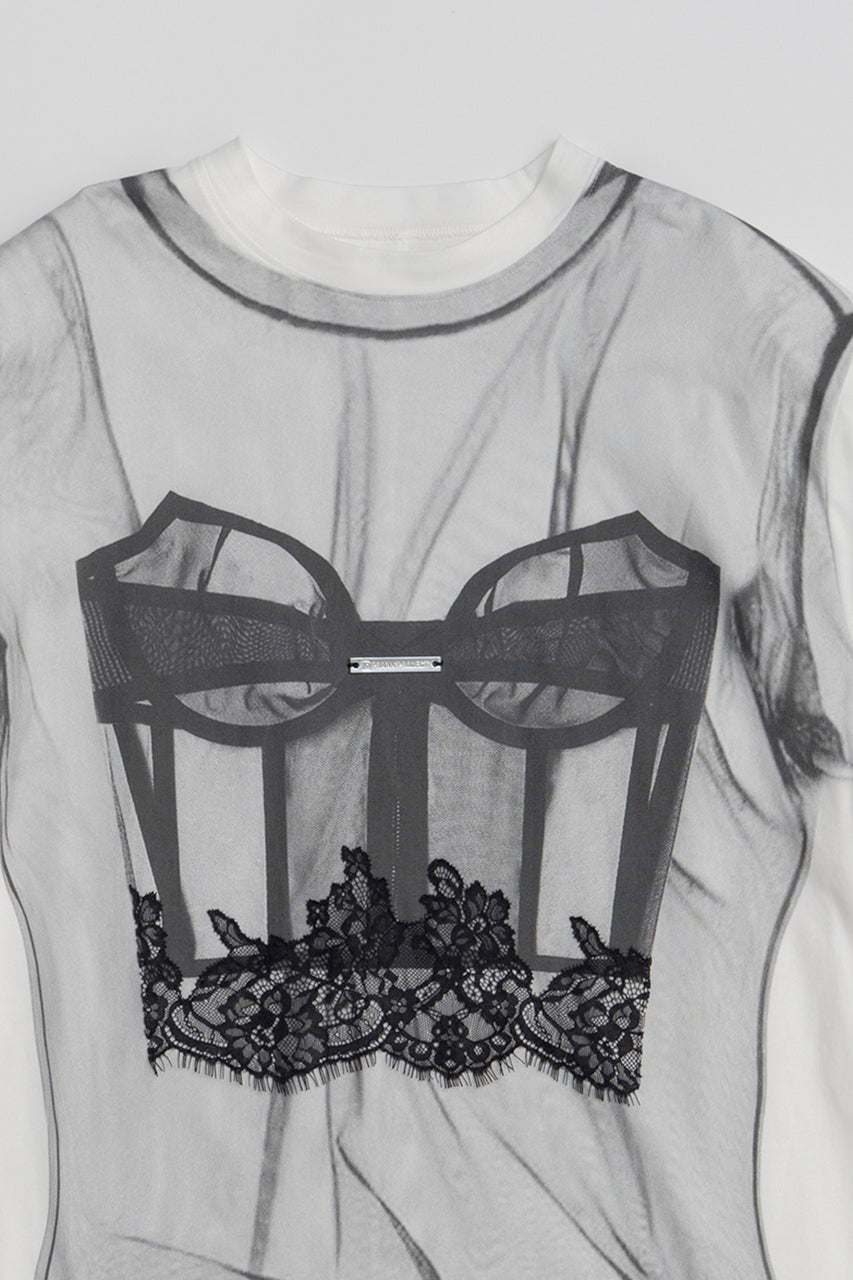 Tulle Bustier Print Long Tee - 2026 SPRING