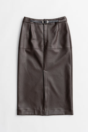 Belt Combo Fake Leather Maxi Skirt - 2026WINTER