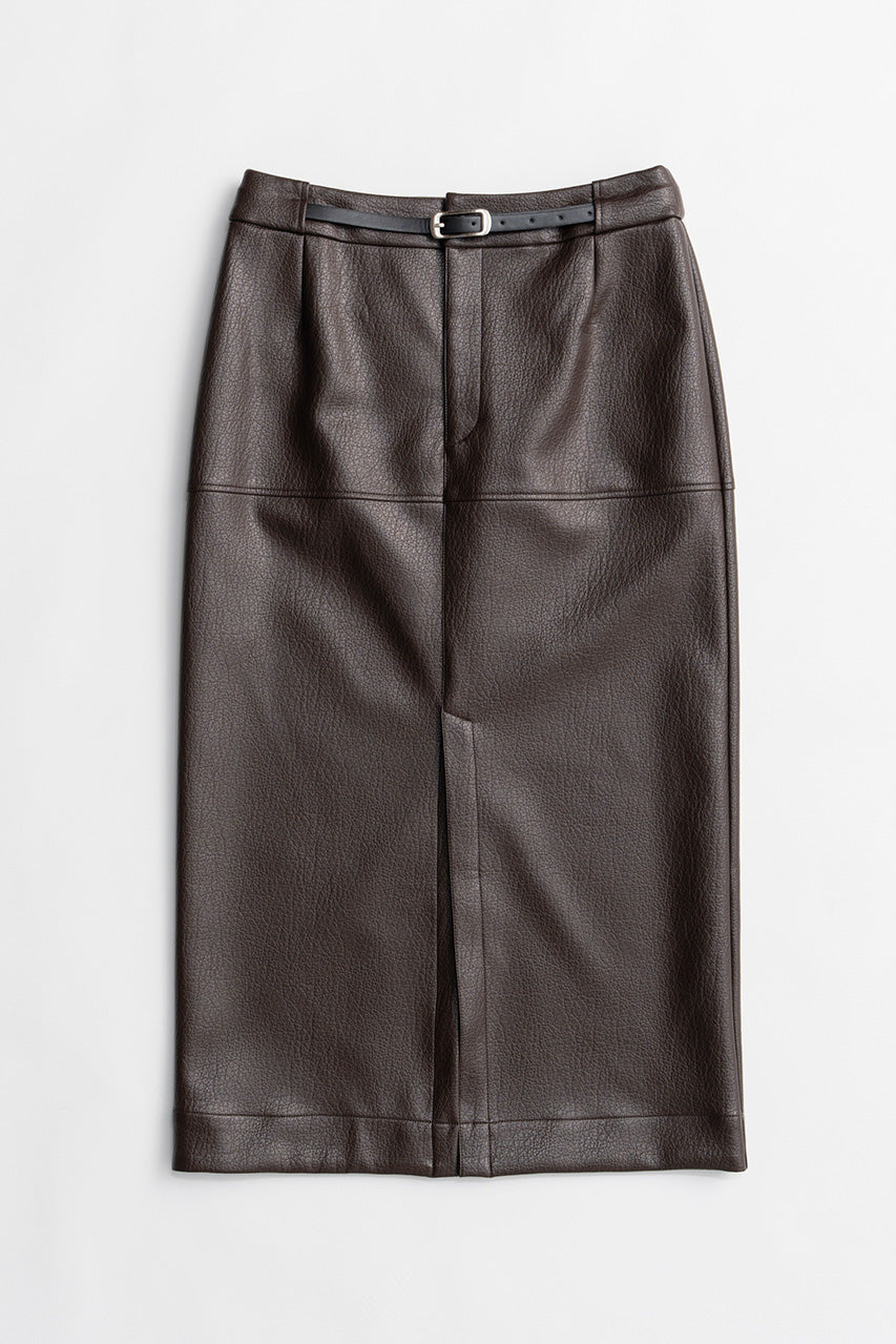 Belt Combo Fake Leather Maxi Skirt - 2026WINTER
