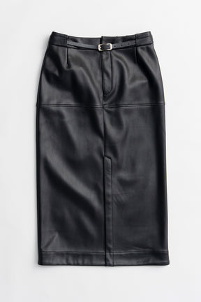 Belt Combo Fake Leather Maxi Skirt - 2026WINTER