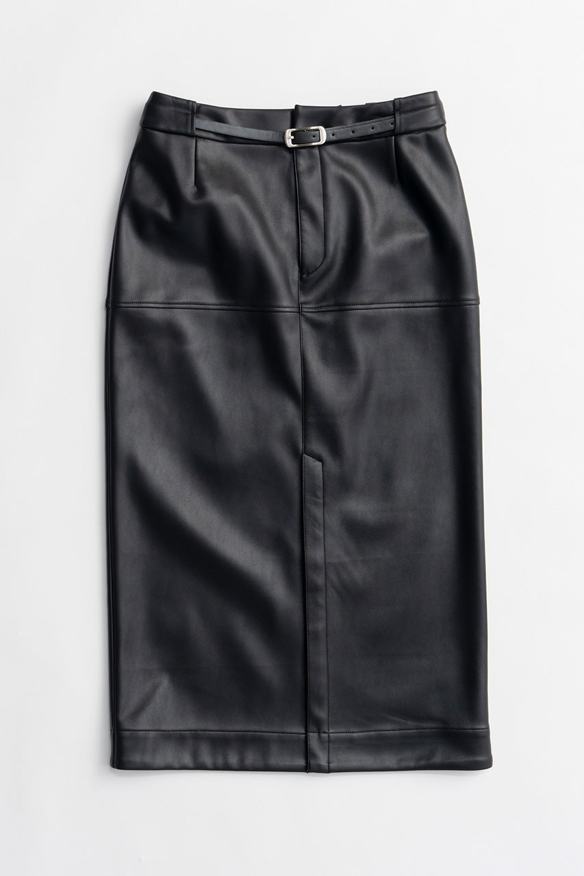 Belt Combo Fake Leather Maxi Skirt - 2026WINTER