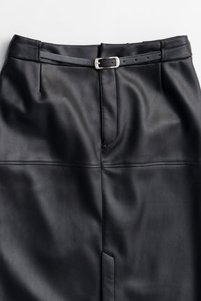 Belt Combo Fake Leather Maxi Skirt - 2026WINTER
