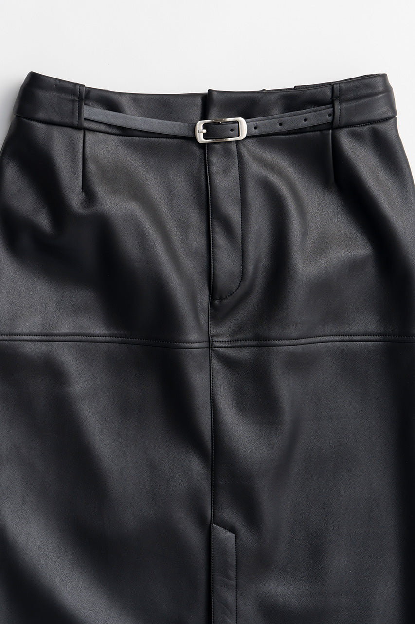 Belt Combo Fake Leather Maxi Skirt - 2026WINTER