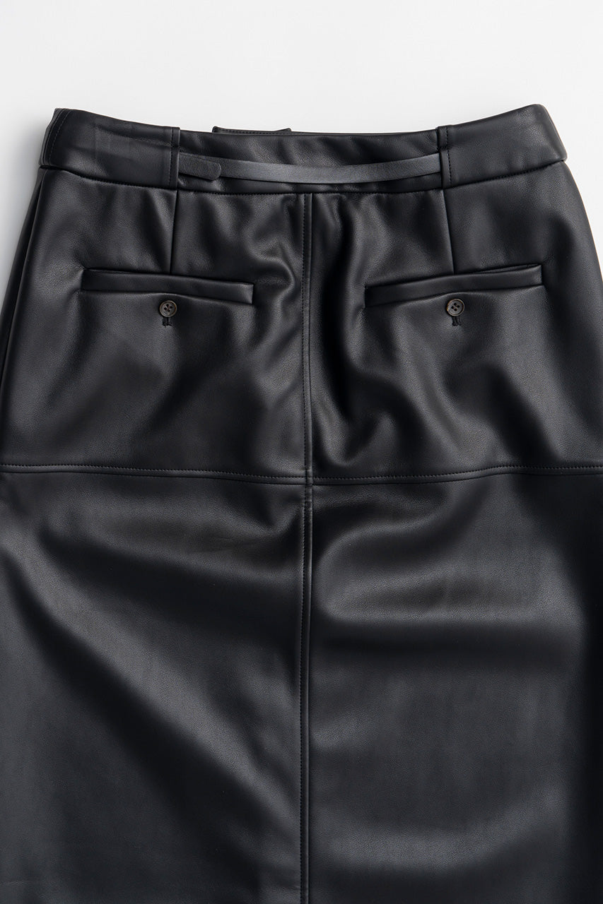 Belt Combo Fake Leather Maxi Skirt - 2026WINTER