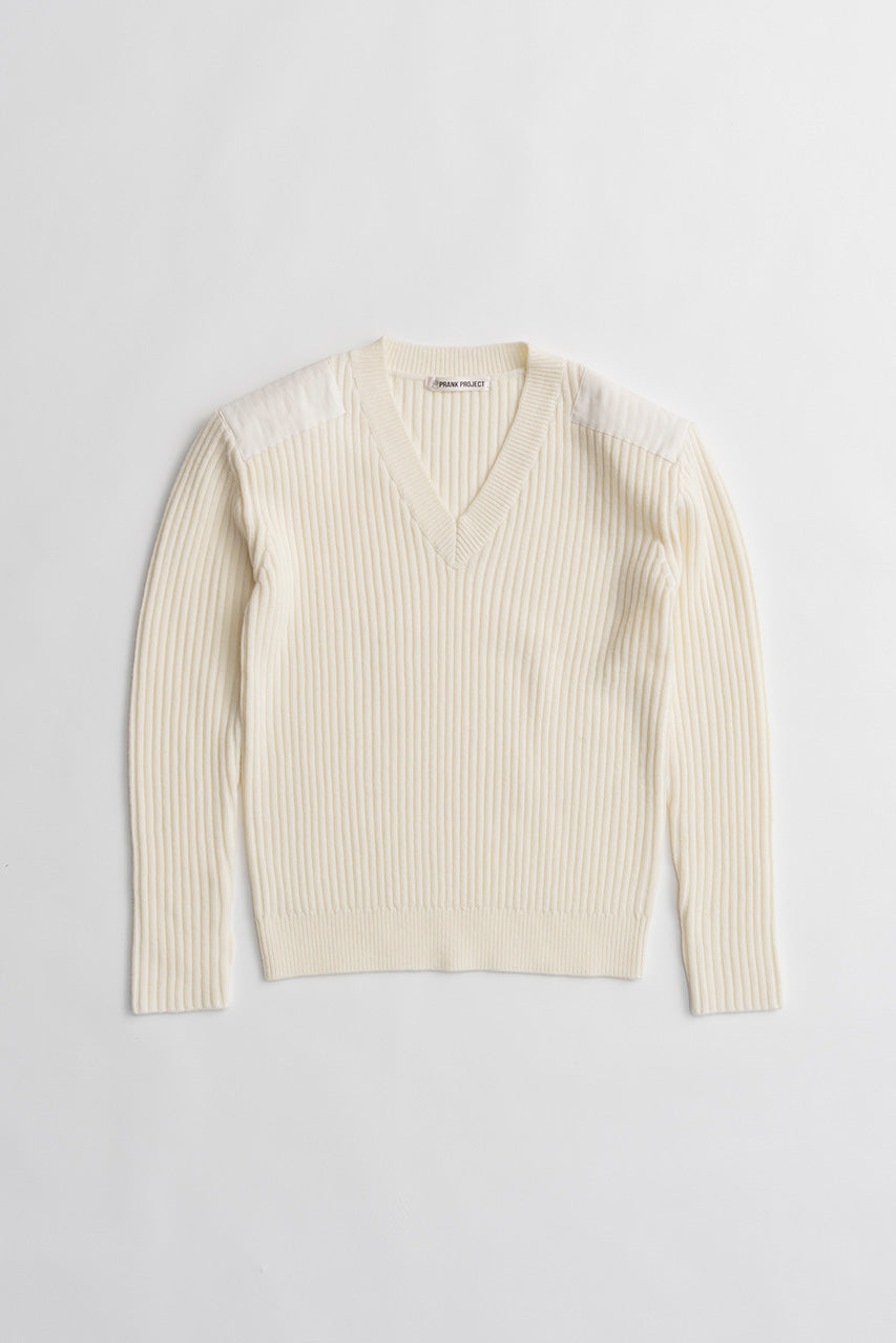 Shoulder Patch V-Neck Rib Knit - 2026WINTER