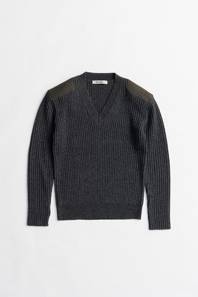Shoulder Patch V-Neck Rib Knit - 2026WINTER