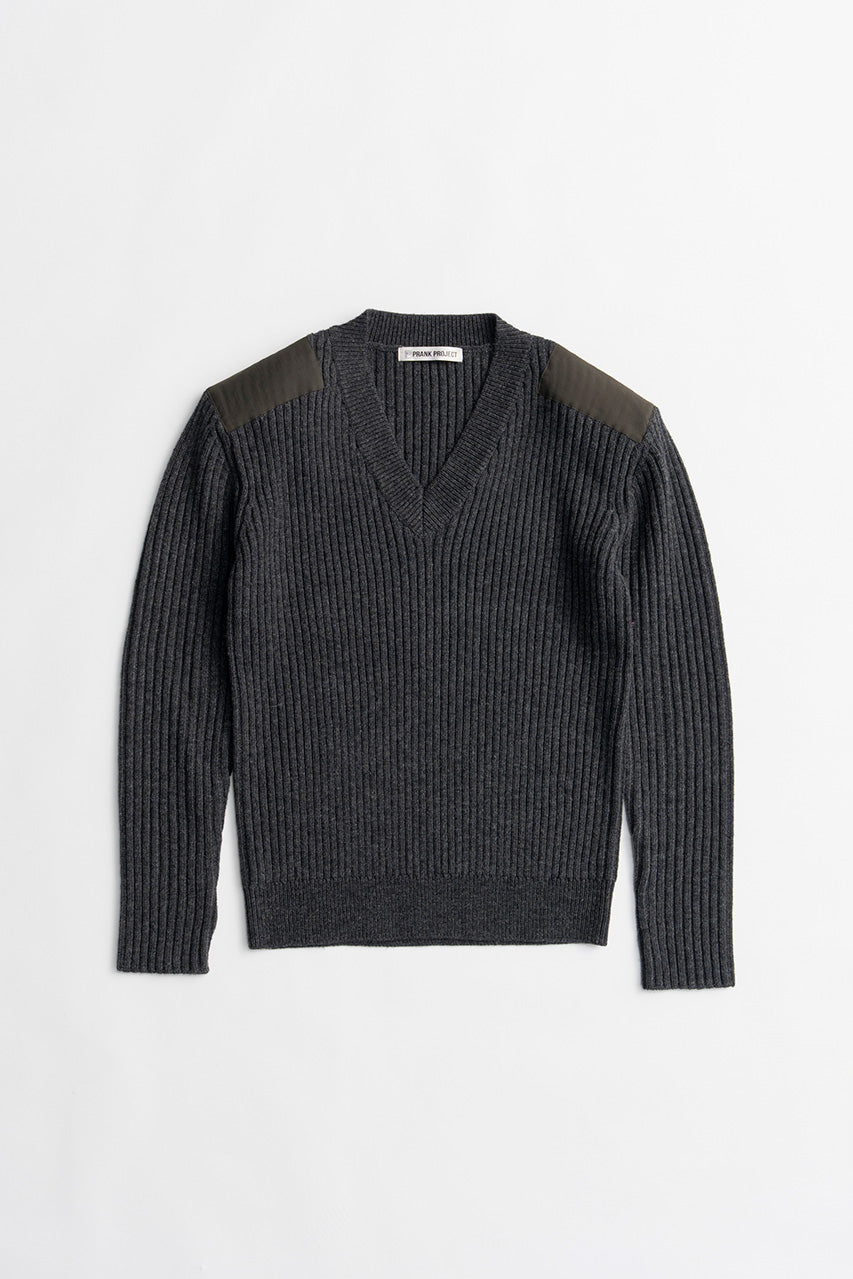 Shoulder Patch V-Neck Rib Knit - 2026WINTER