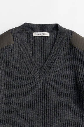 Shoulder Patch V-Neck Rib Knit - 2026WINTER
