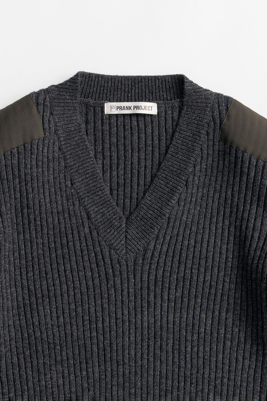 Shoulder Patch V-Neck Rib Knit - 2026WINTER