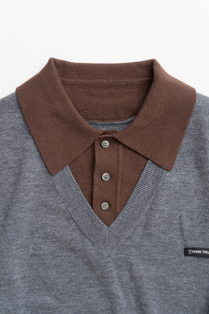 Layered Polo Knit Top - 2026WINTER
