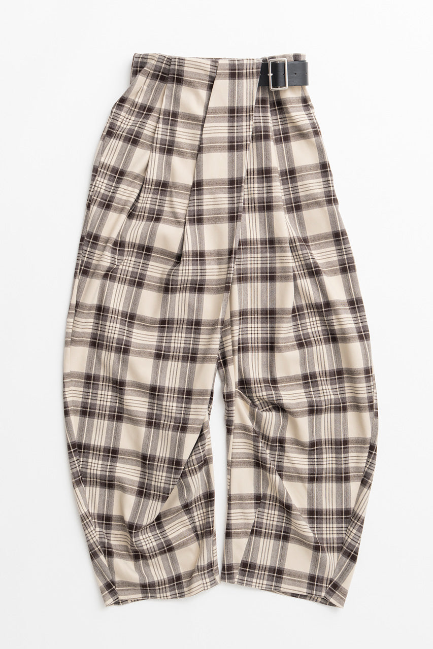 Asymmetrical Tuck Check Belt Pants - 2026WINTER