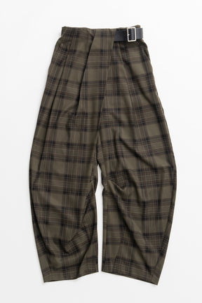 Asymmetrical Tuck Check Belt Pants - 2026WINTER