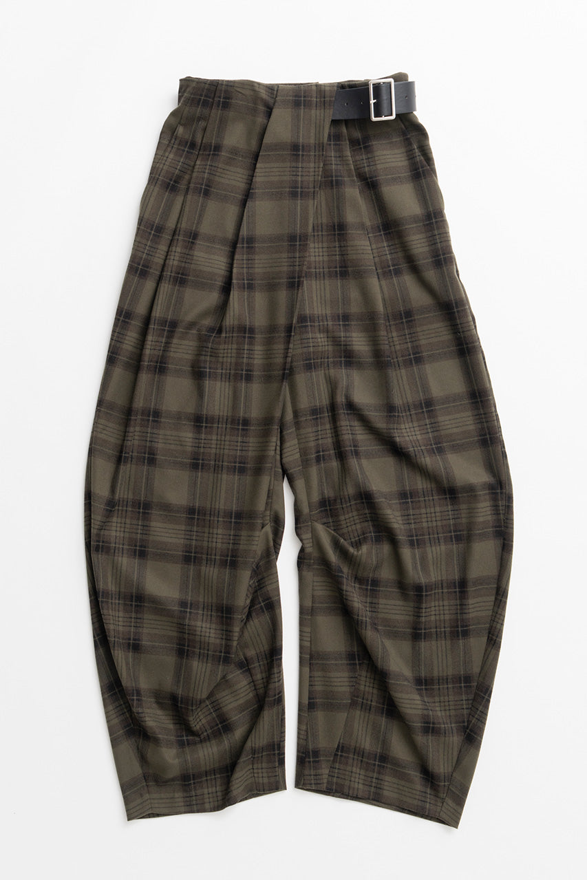 Asymmetrical Tuck Check Belt Pants - 2026WINTER