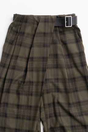 Asymmetrical Tuck Check Belt Pants - 2026WINTER