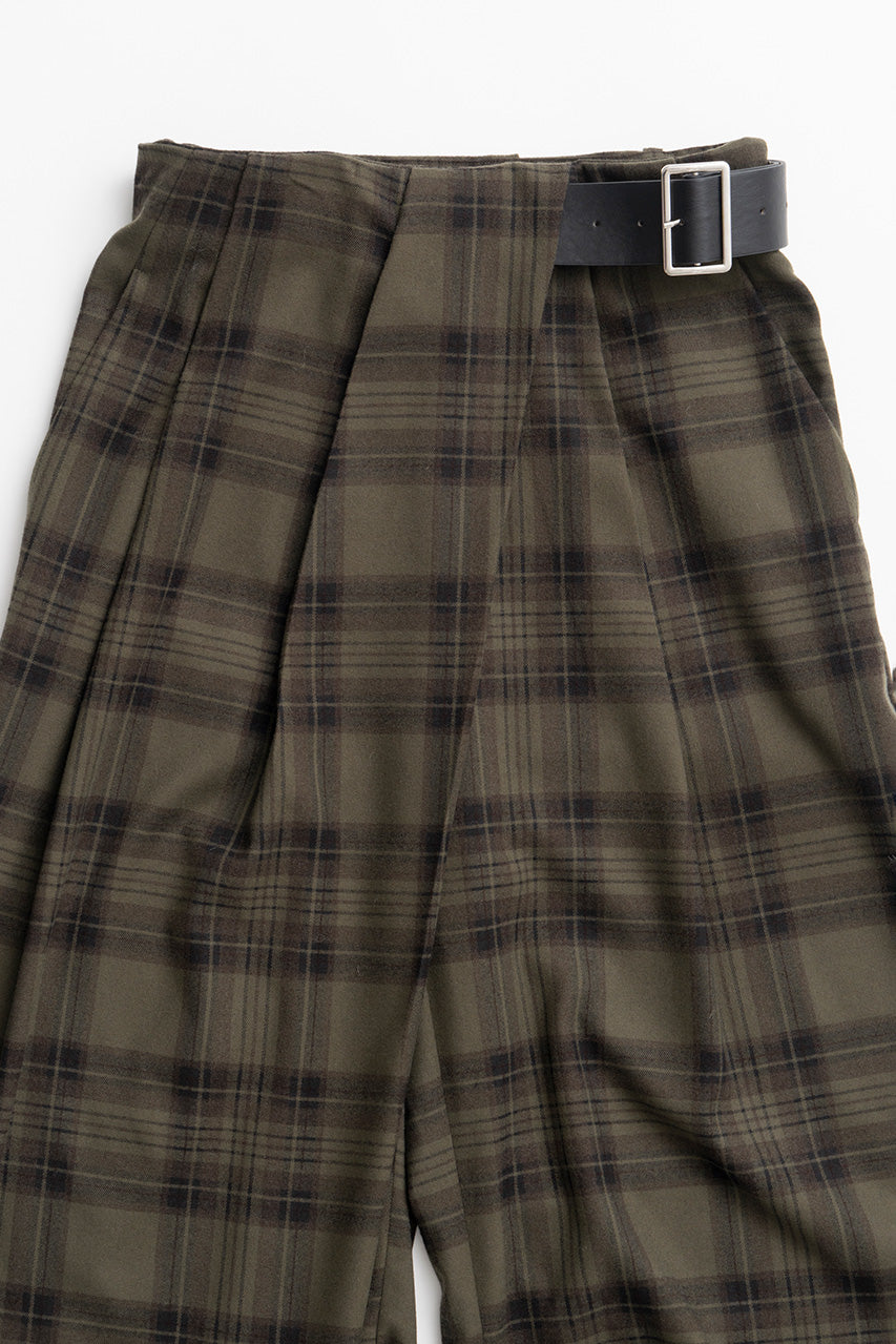 Asymmetrical Tuck Check Belt Pants - 2026WINTER