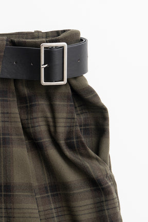 Asymmetrical Tuck Check Belt Pants - 2026WINTER