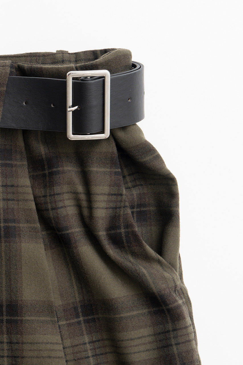 Asymmetrical Tuck Check Belt Pants - 2026WINTER