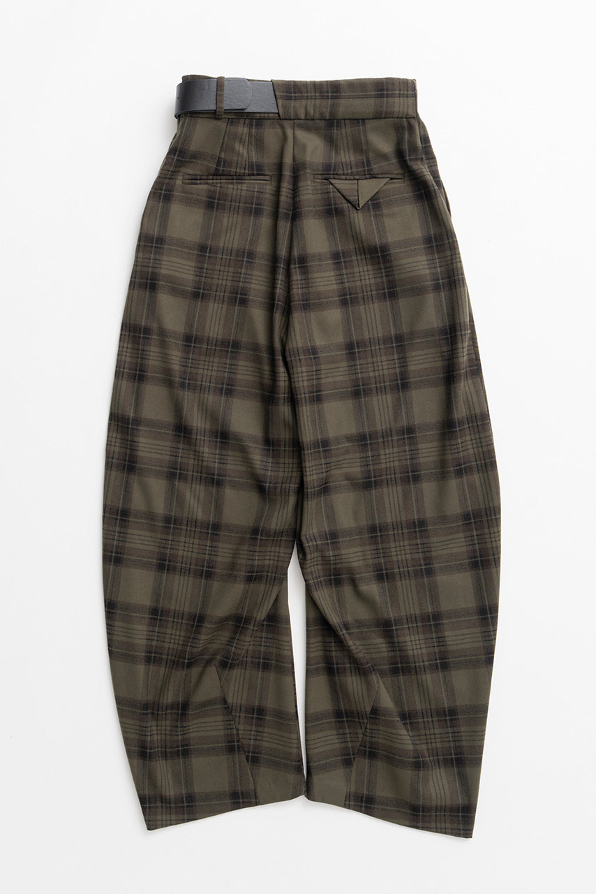 Asymmetrical Tuck Check Belt Pants - 2026WINTER