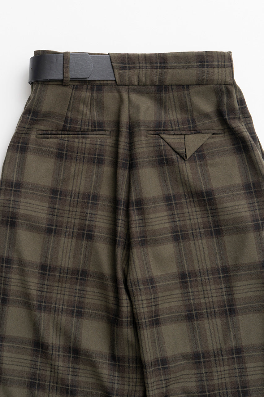 Asymmetrical Tuck Check Belt Pants - 2026WINTER