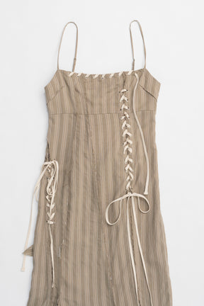 【25 SPRING PRE ORDER】Ruffle Lace-Up Stripe Onepiece