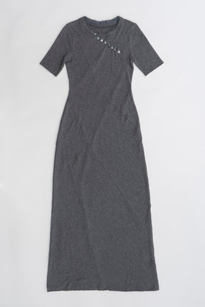 【SALE】Slant Henley Neck Cut Maxi Dress