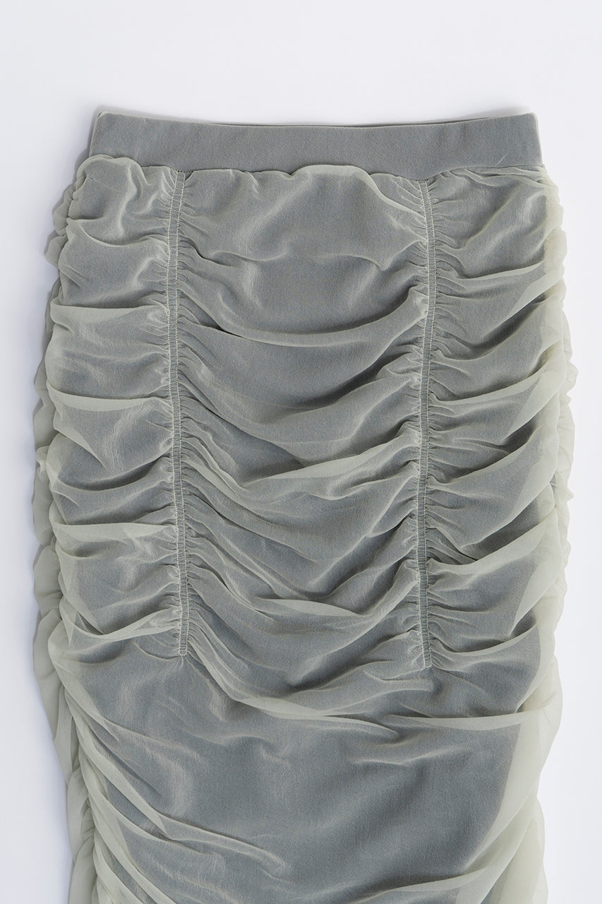 Sheer Layered Shirring Tight Skirt