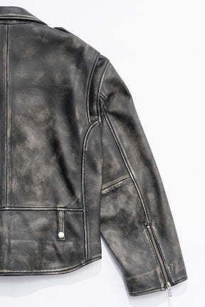 【24AUTUMN PRE ORDER】Rub Off COW Leather Riders Jacket