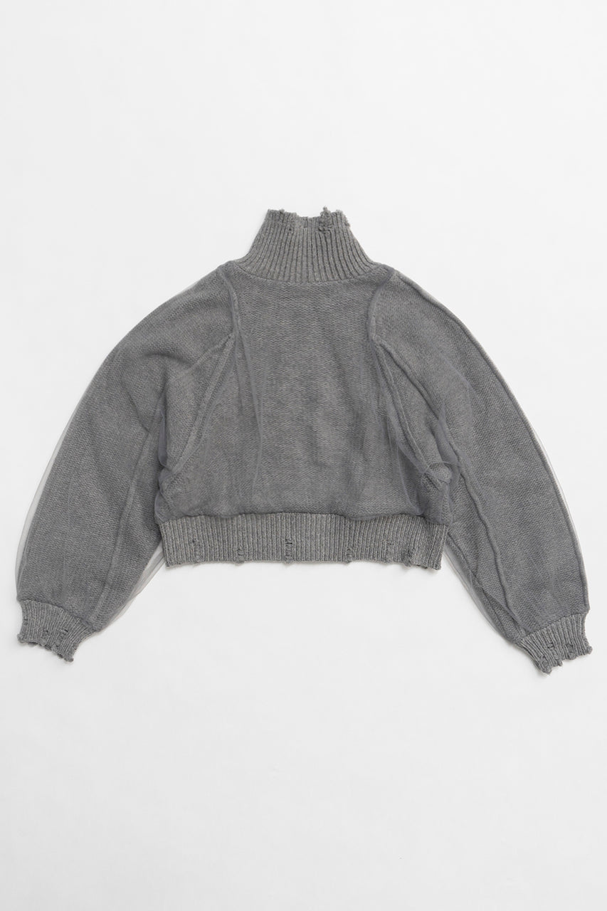 【24WINTER PRE ORDER】Tulle Layered Zip-Up Knit