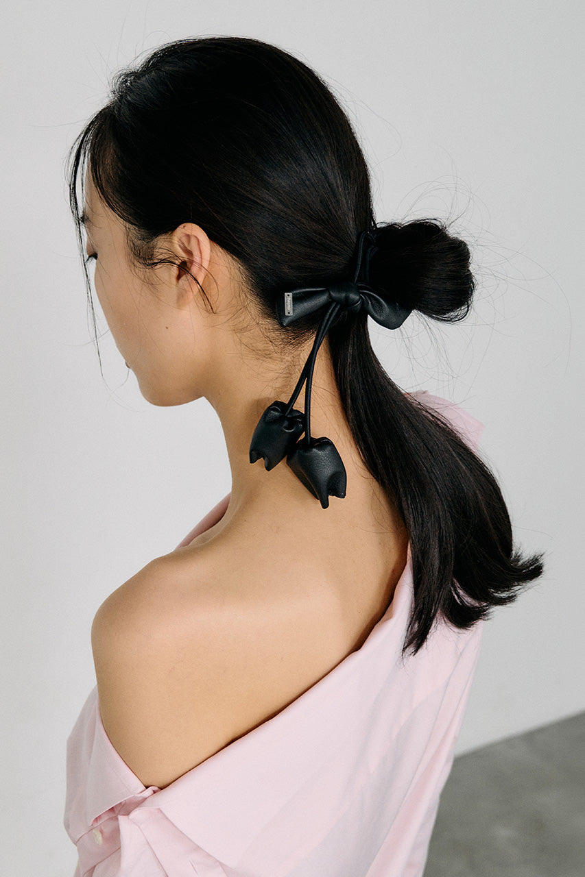 Faux Leather Flower Hair Tie