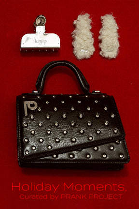 Logo Plate Line Stone Mini Satchel Bag