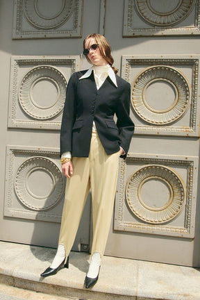 Padded Shoulder V-Neck Jacket - 2026AUTUMN