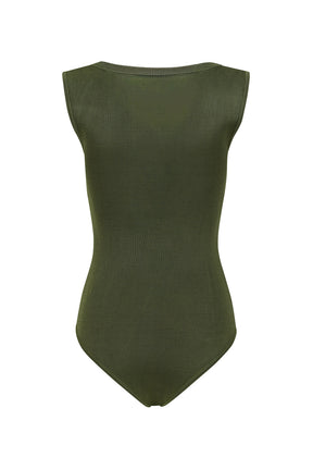 Deep V Neck Bodysuit Moss